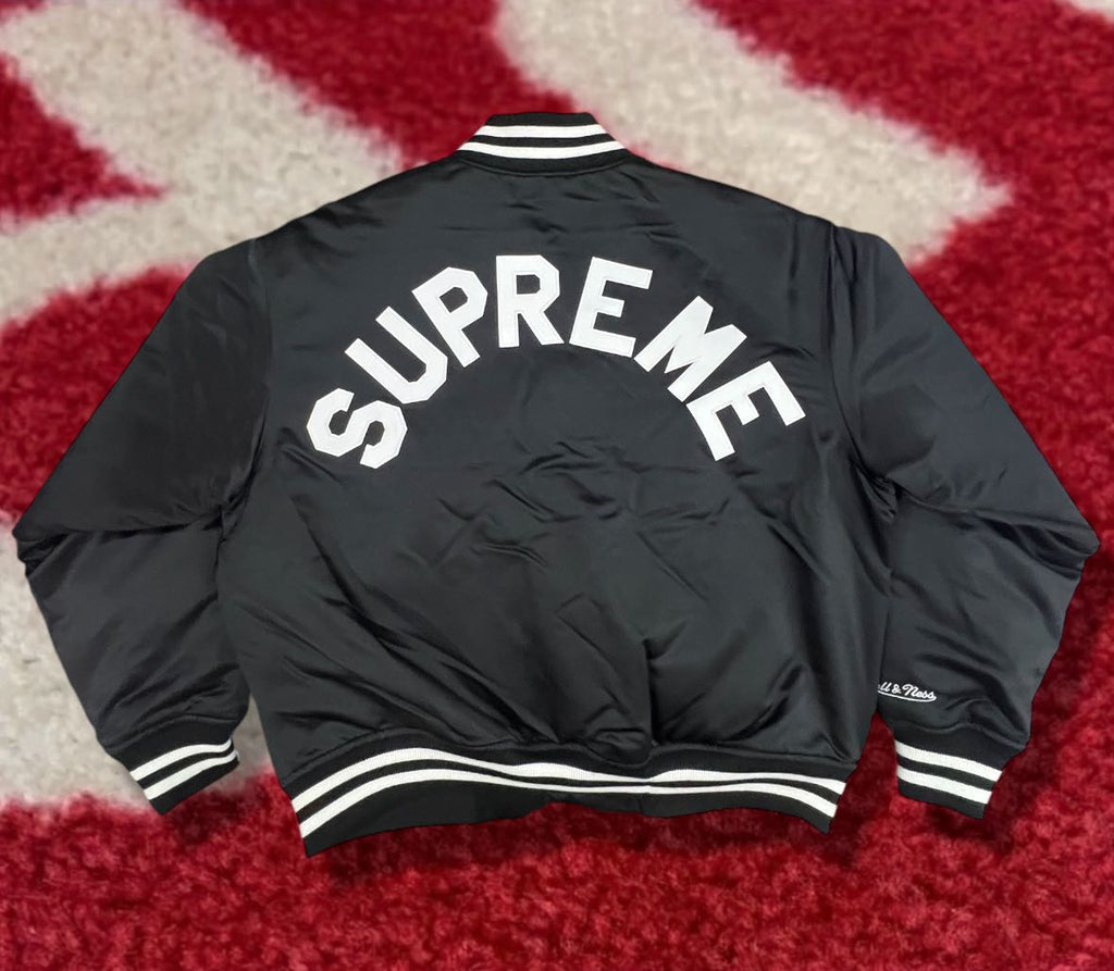 Supreme Mitchell & Ness Satin Varsity Jacket (FW24) Black