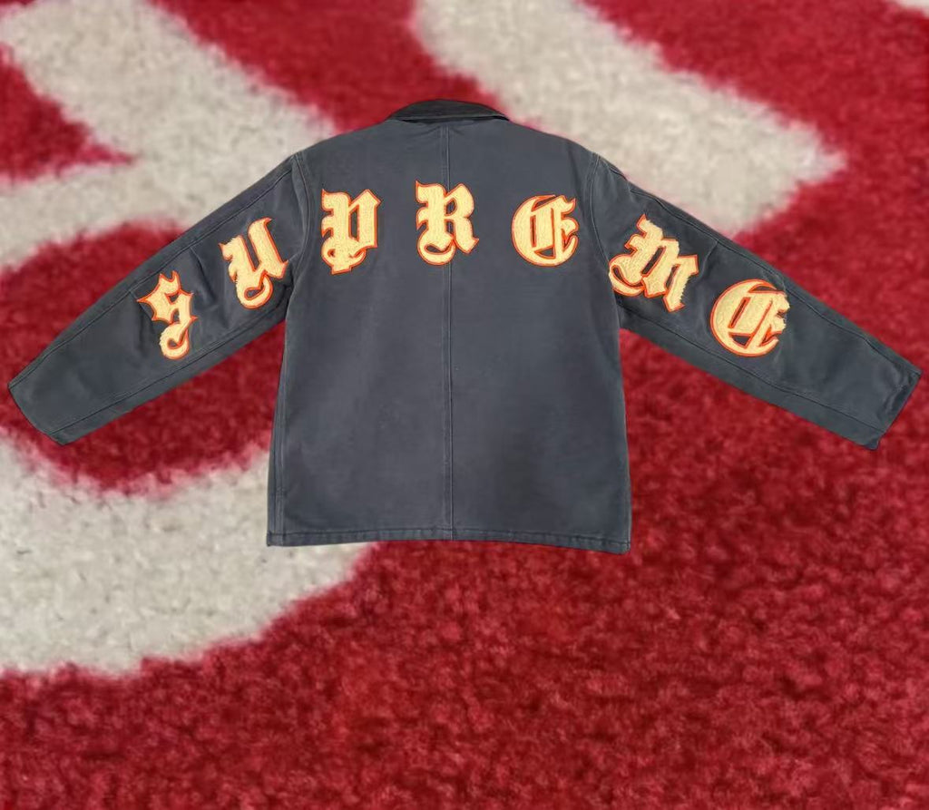 Supreme English Canvas Work Jacket Navy SS25 – UniqueHype