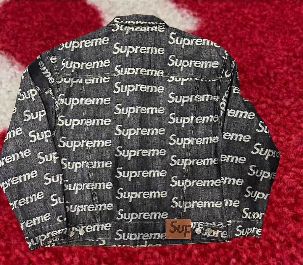 Supreme Jacquard Logos Denim Trucker Jacket FW25 – UniqueHype