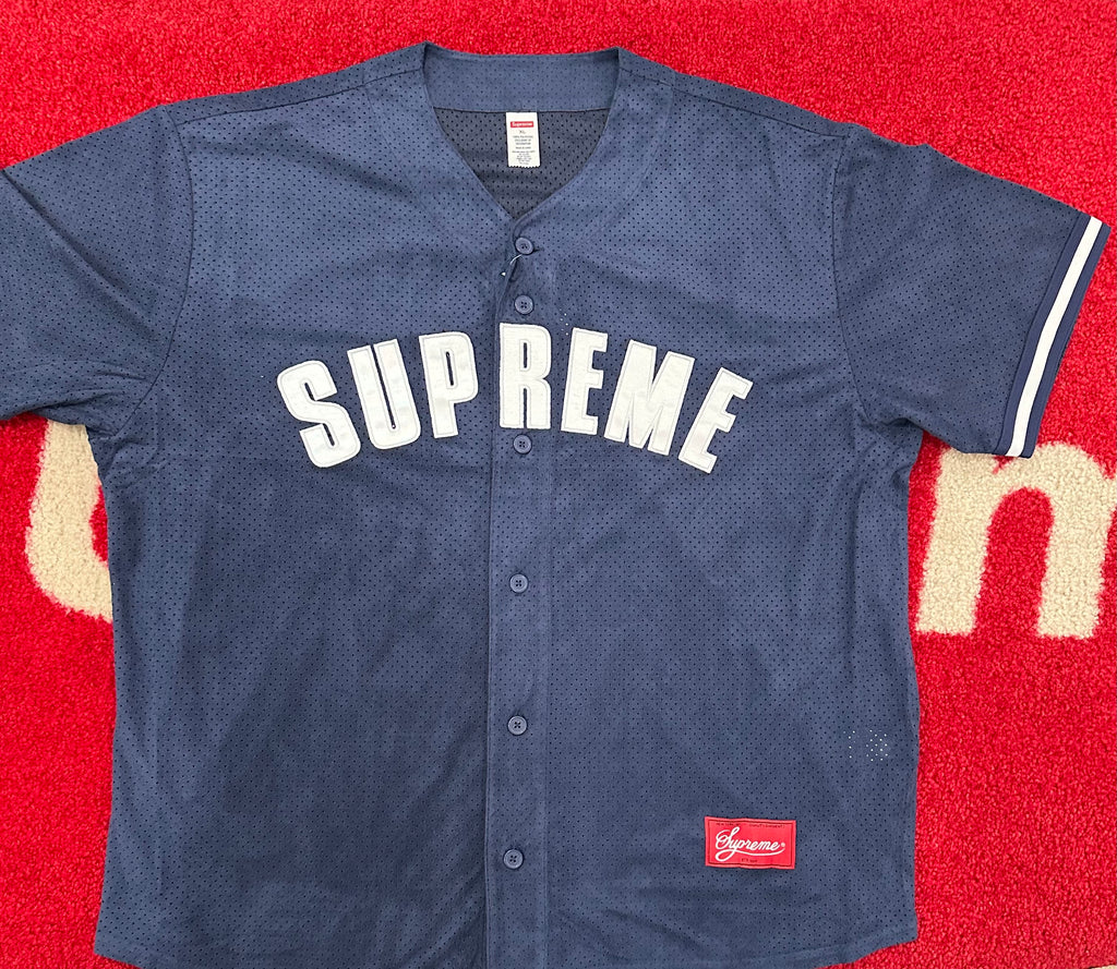 Supreme Ultrasuede Mesh Baseball Jersey Navy SS24 – UniqueHype