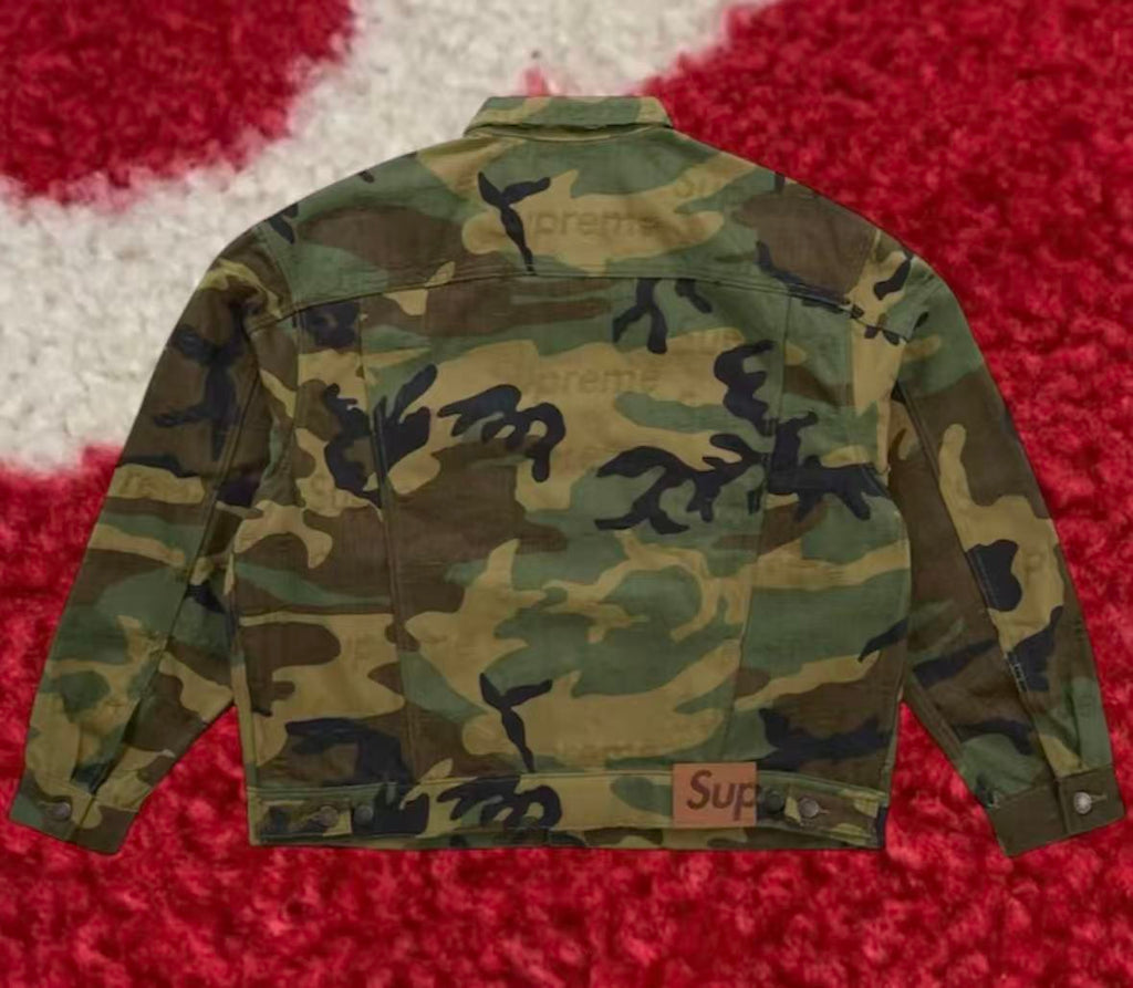 Supreme Jacquard Logos Denim Trucker Jacket Camo FW25 – UniqueHype