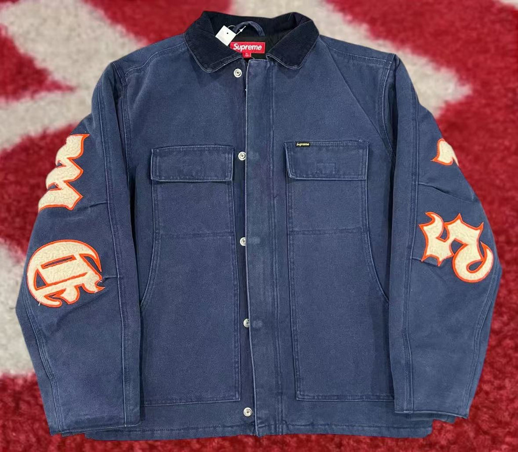 Supreme English Canvas Work Jacket Navy SS25 – UniqueHype