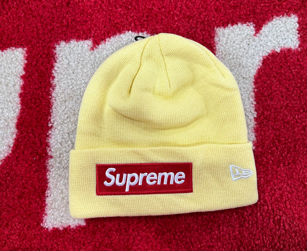 Supreme New Era Box Logo Beanie Pale Yellow FW22 – UniqueHype
