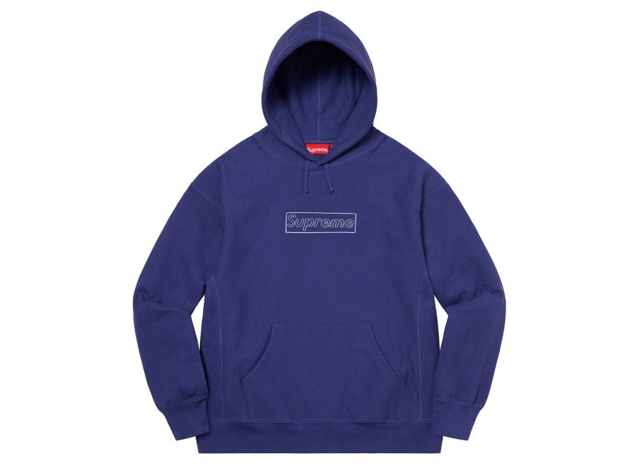 Supreme KAWS Chalk Box Logo Hooded Sweatshirt Washed Navy SS21