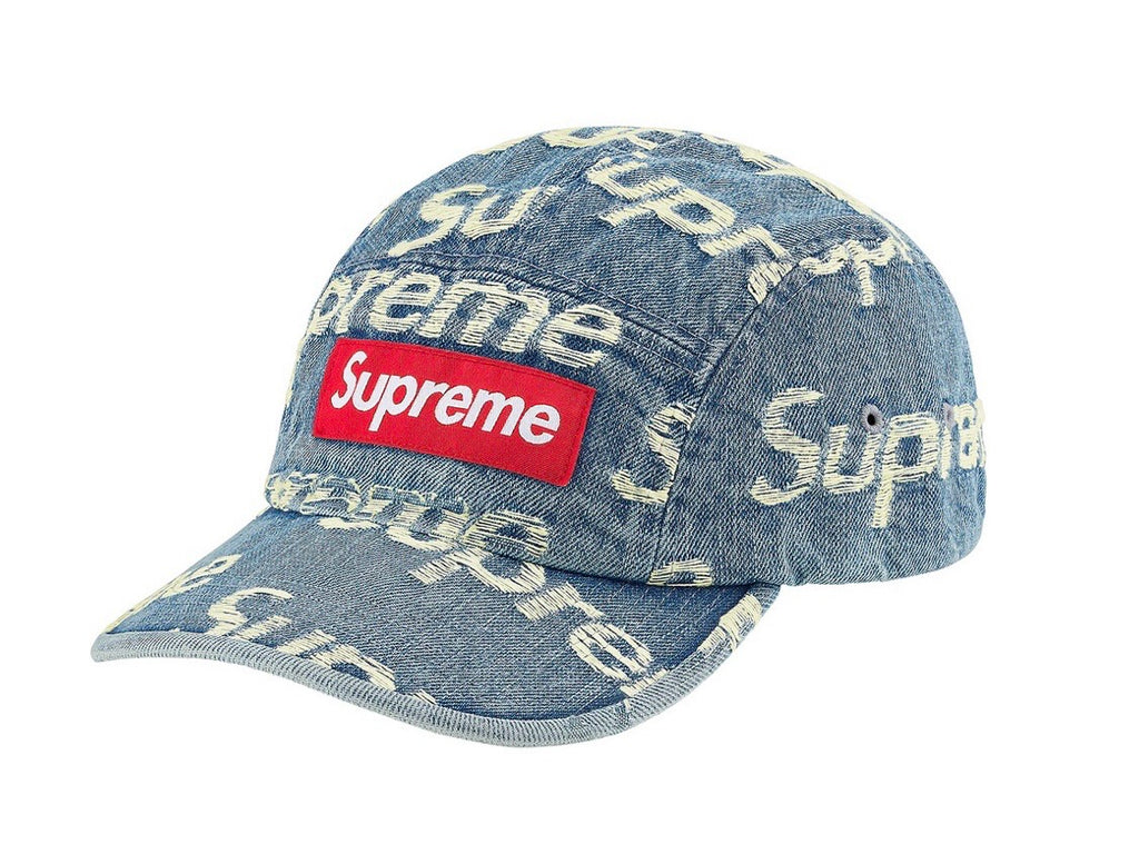 Supreme Frayed Logos Denim Camp Cap Blue SS21