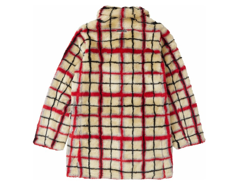 Supreme Jean Paul Gaultier Double Breasted Plaid Faux Fur Coat 