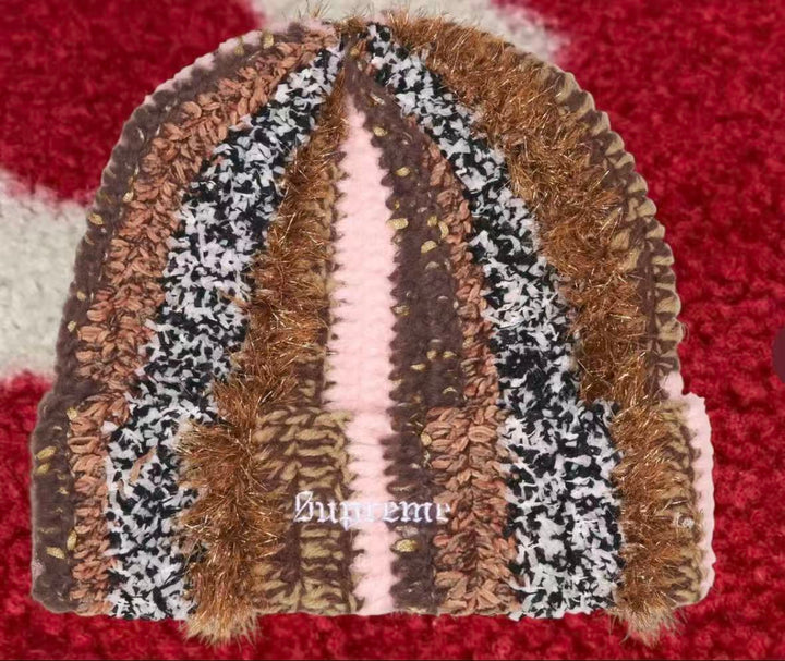Supreme Tinsel Stripe Beanie Brown FW25