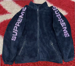 Supreme Shoulder Logo Fleece Jacket Navy SS25
