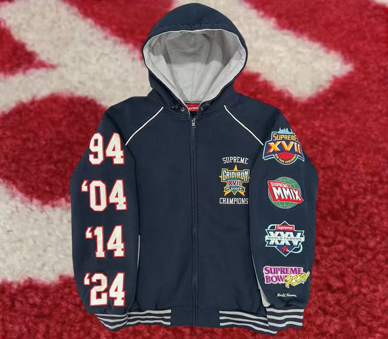 Supreme Playoffs Zip Up Hooded Sweatshirt Navy SS25 – UniqueHype