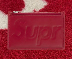 Supreme Leather Zip Card Holder Red SS25