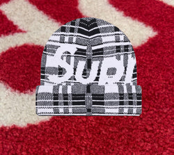 Supreme Big Logo Beanie White Plaid FW23