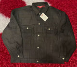 Supreme Jacquard Logos Denim Trucker Jacket Black FW25