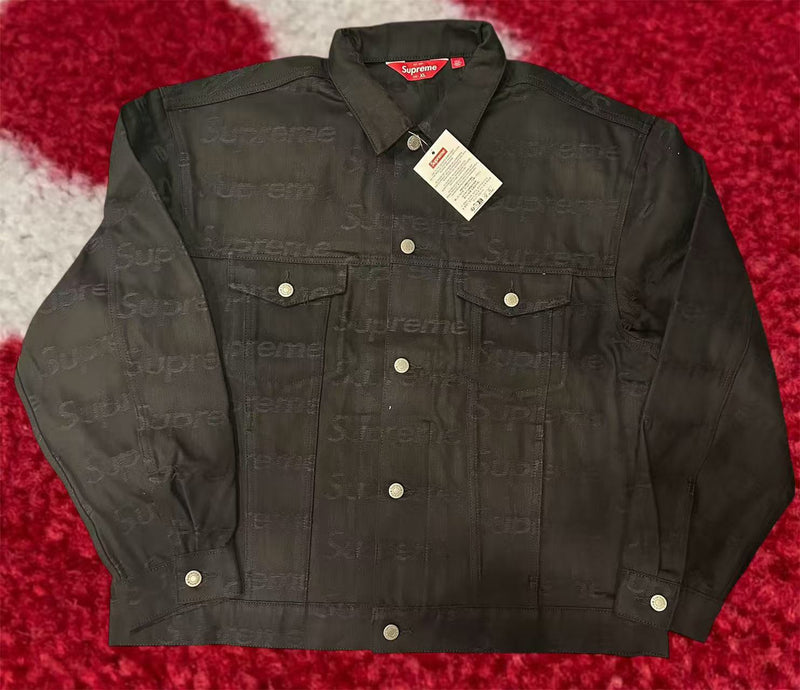 ジャケット・アウター Supreme Jacquard Logos Denim Trucker L Supreme Jacquard Logos Denim Trucker Jacket Black FW25 – UniqueHype