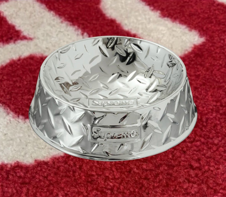 Supreme Diamond Plate Dog Bowl Silver SS23