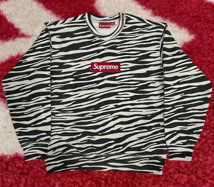 Supreme Box Logo Crewneck Sweatshirt Zebra FW22