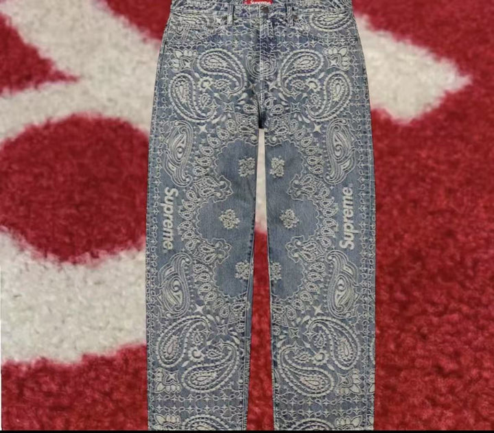 Supreme Bandana Jacquard Baggy Jean Blue SS25