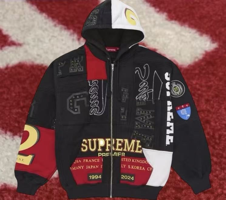 Supreme Patchwork Zip Up Hooded Sweatshirt Black SS25 – UniqueHype