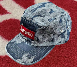 Supreme Flames Jacquard Denim Camp Cap Washed Indigo FW24