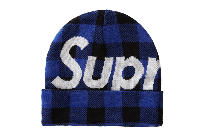 Supreme Big Logo Beanie Blue Plaid FW20