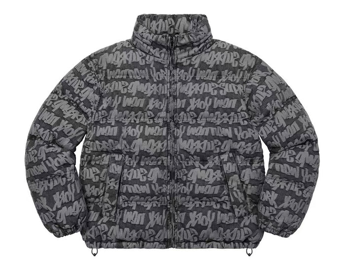 Supreme Fat Tip Jacquard Denim Puffer Jacket Black SS22