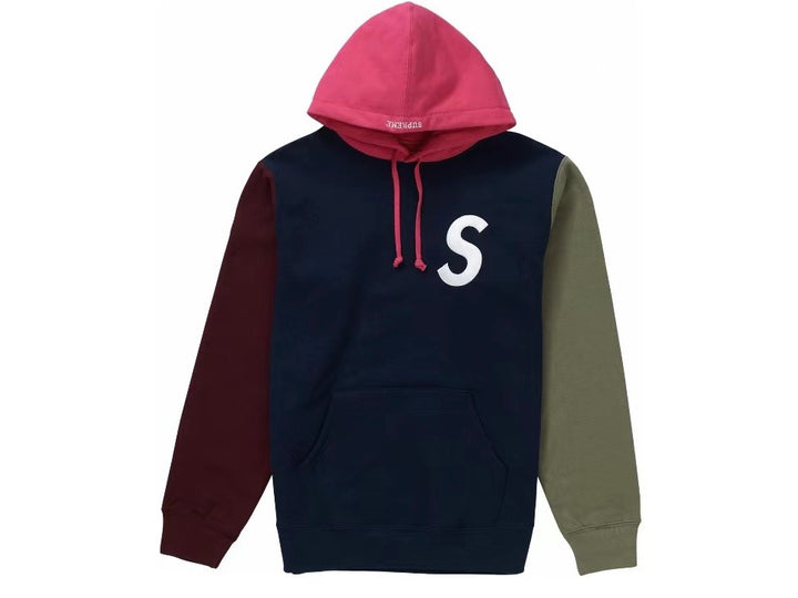 Supreme S Logo Colorblocked Hooded Sweatshirt Navy SS19